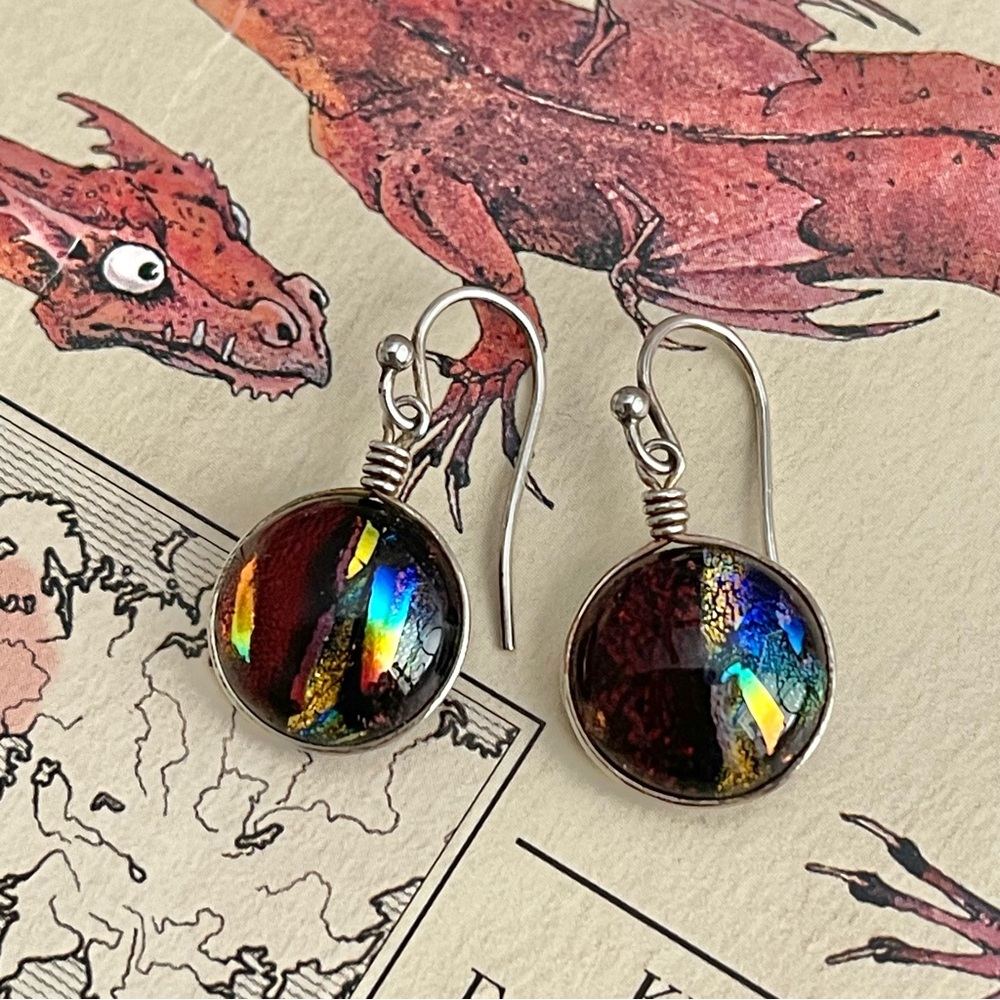 Diachronic Glass “Dragon’s Eye” Drop Earrings - Picture 6 of 8